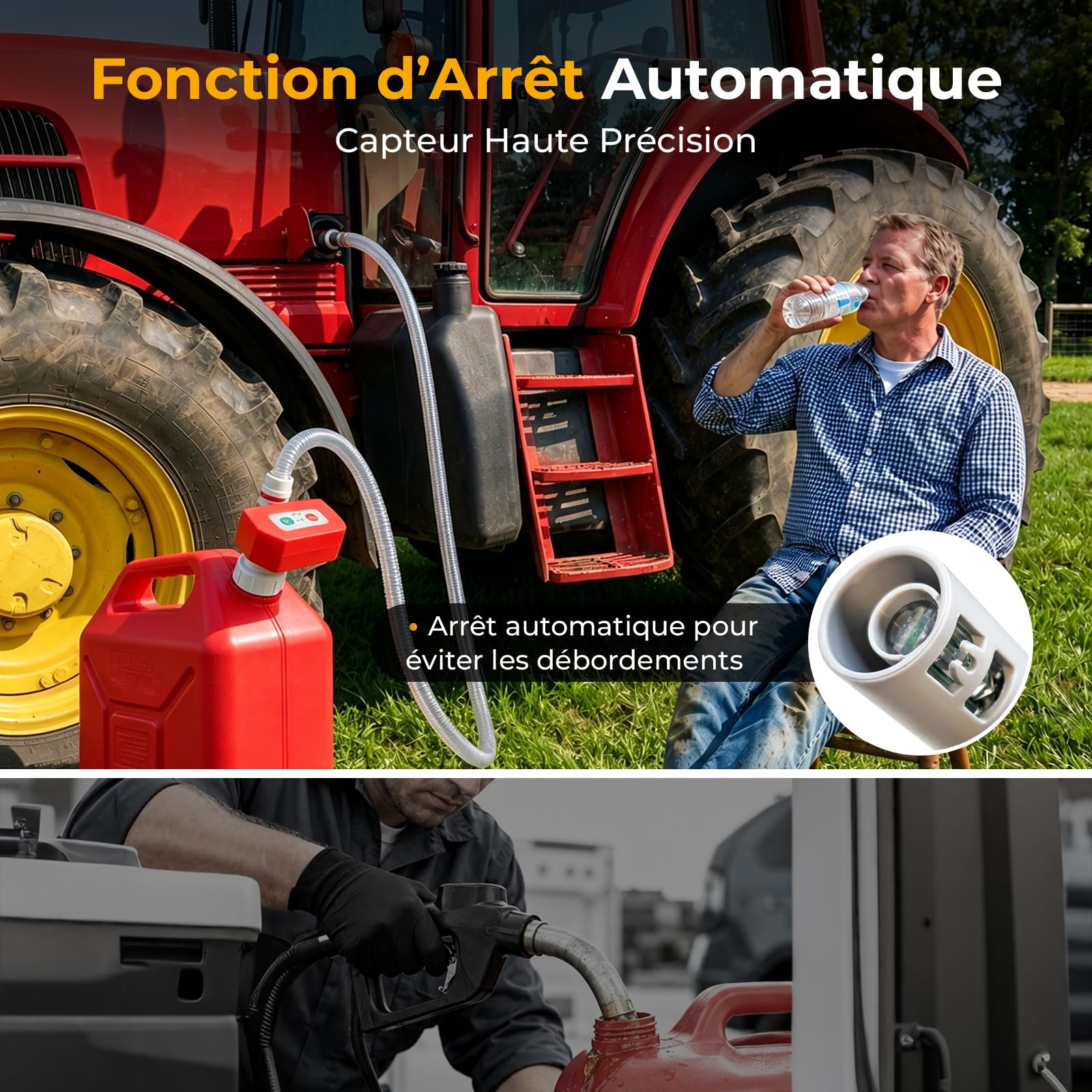 Pompe Essence Electrique, Pompe Carburant sans Fil, Arrêt Automatique | 9L/Min, 2000mAh Batterie Rechargeable, avec Pince Crocodile 12 V CC et Câble Allume-Cigare, pour Essence, Diesel, Huile