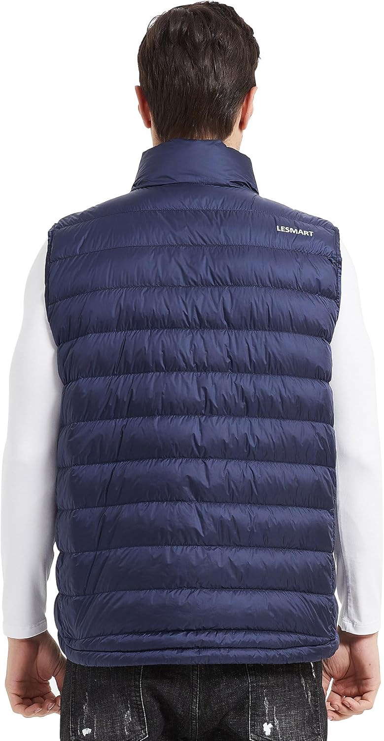 Lesmart Mens Down Vest Lightweight Packable Winter Outdoor Puffer Vest Jacket with Pockets - Image 3