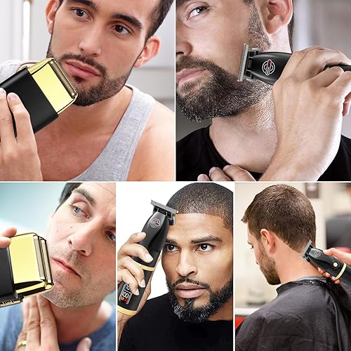 Miniatura 6 de HIENA PRO Kit de recortadora de pelo y afeitadora de papel de aluminio para hombres, peluqueros profesionales inalámbricos con pantalla LCD,