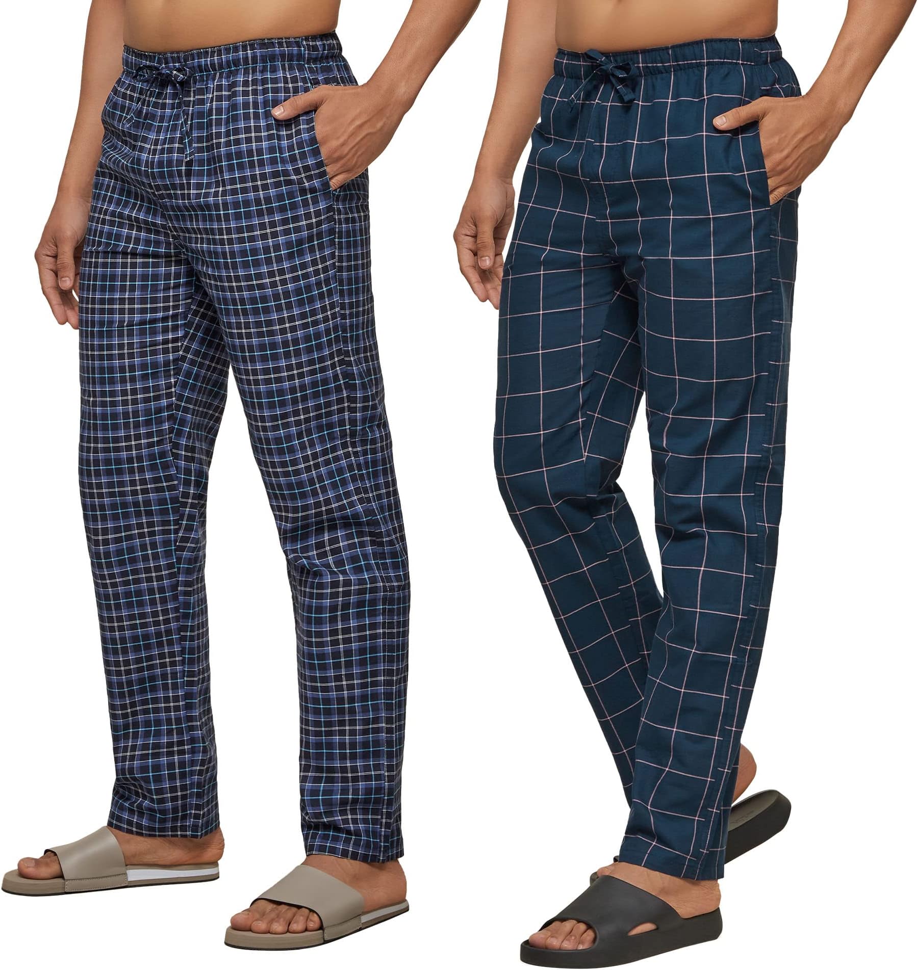 XYXX Men's Super Combed Cotton Checkered Checkmate Pyjamas [Pack of 2] Elasticated Waist, Drawstring | Loungewear for Men