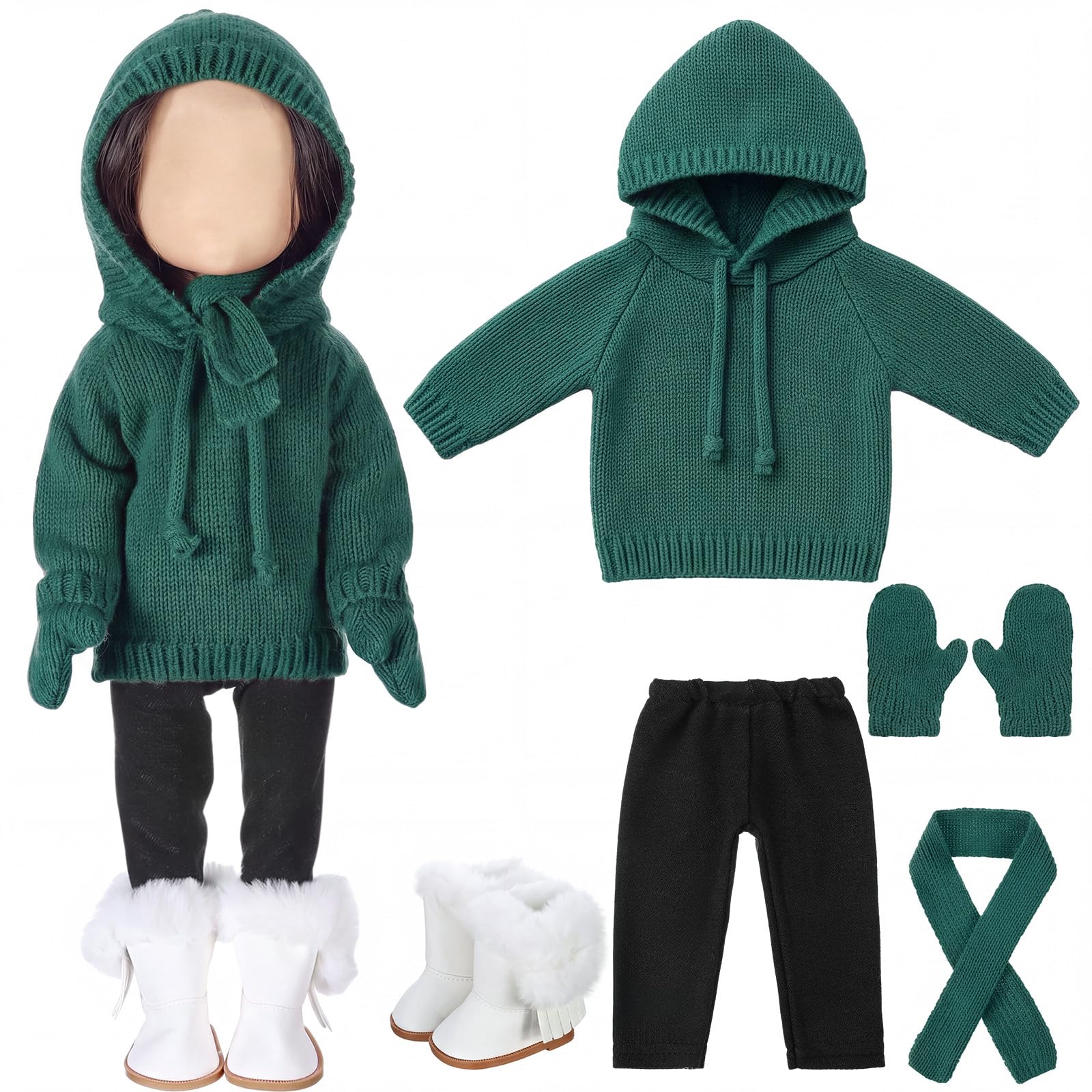 Fourluoo 6 Pcs 18" Christmas Doll Clothes, Green, Hooded Style