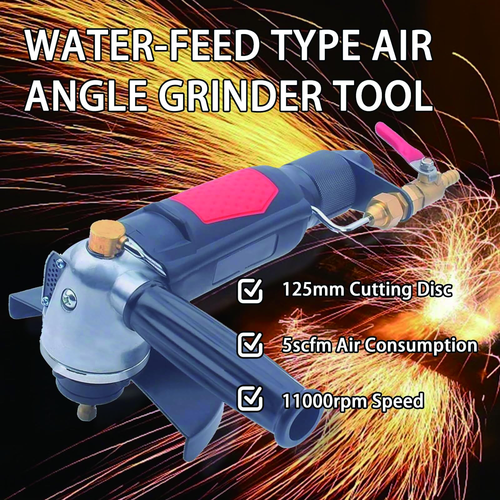 Pulidora húmeda de 125 mm, amoladora angular neumática, 5500 rpm, máquina de corte y pulido alimentada por agua para granito, mármol, hormigón y metal