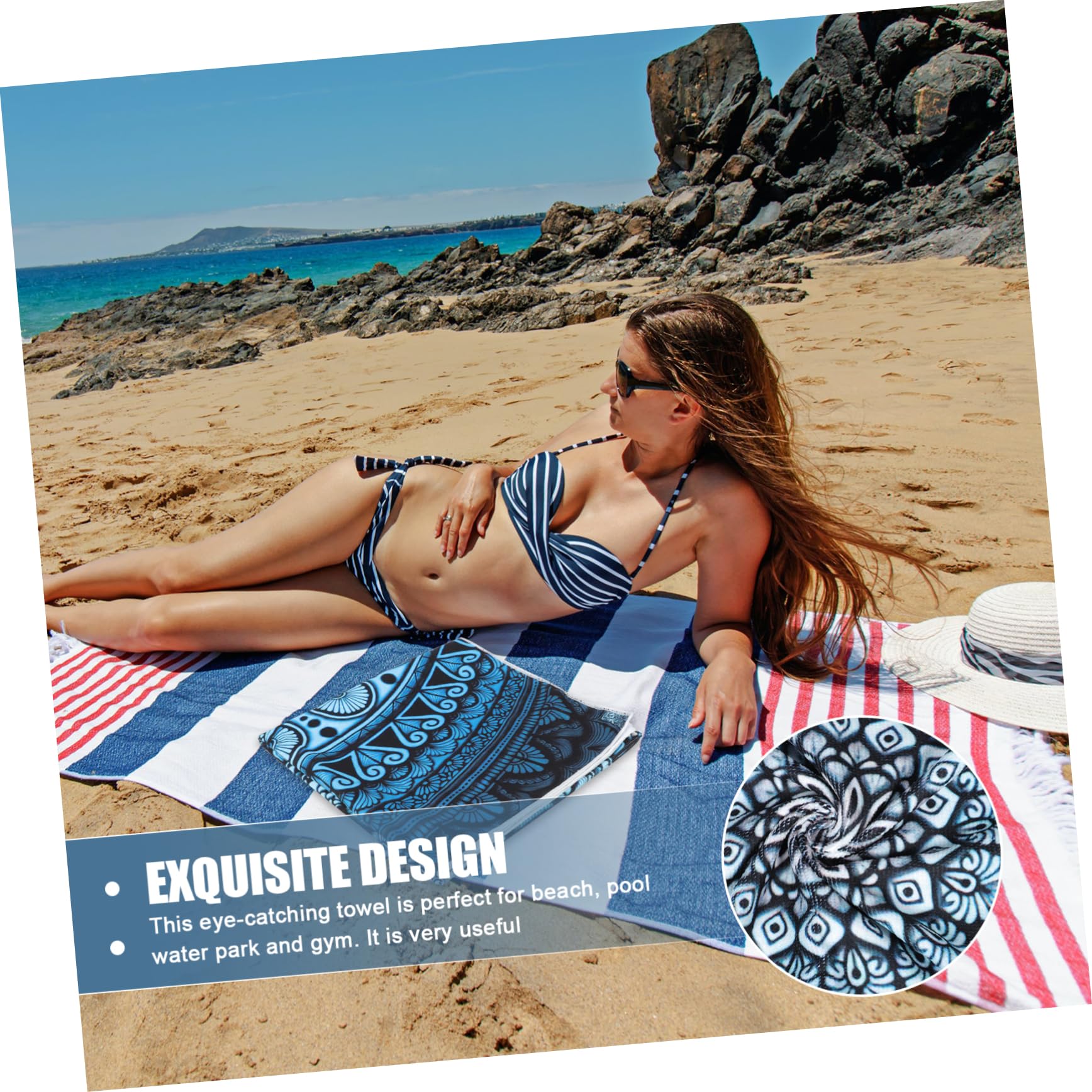 Cabilock 2 Pièces Serviette De Plage Essuie-Tout Sable Serviettes De Plage Les Serviettes Serviette De Bain De Bain Tapis De Pique- Chaise De e Blue Fibre Superfine