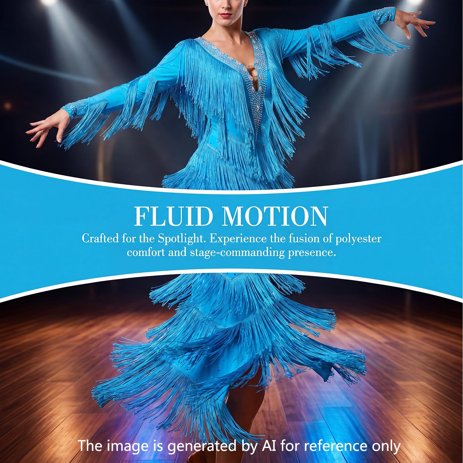 LIUHUO Latein-Tanzkleid, Ballsaal, Wettkampfkleid, Damen, Blau | Tango Ballsaal Tanzkostüm Fransen Flapper Langarm Glänzend Diamant