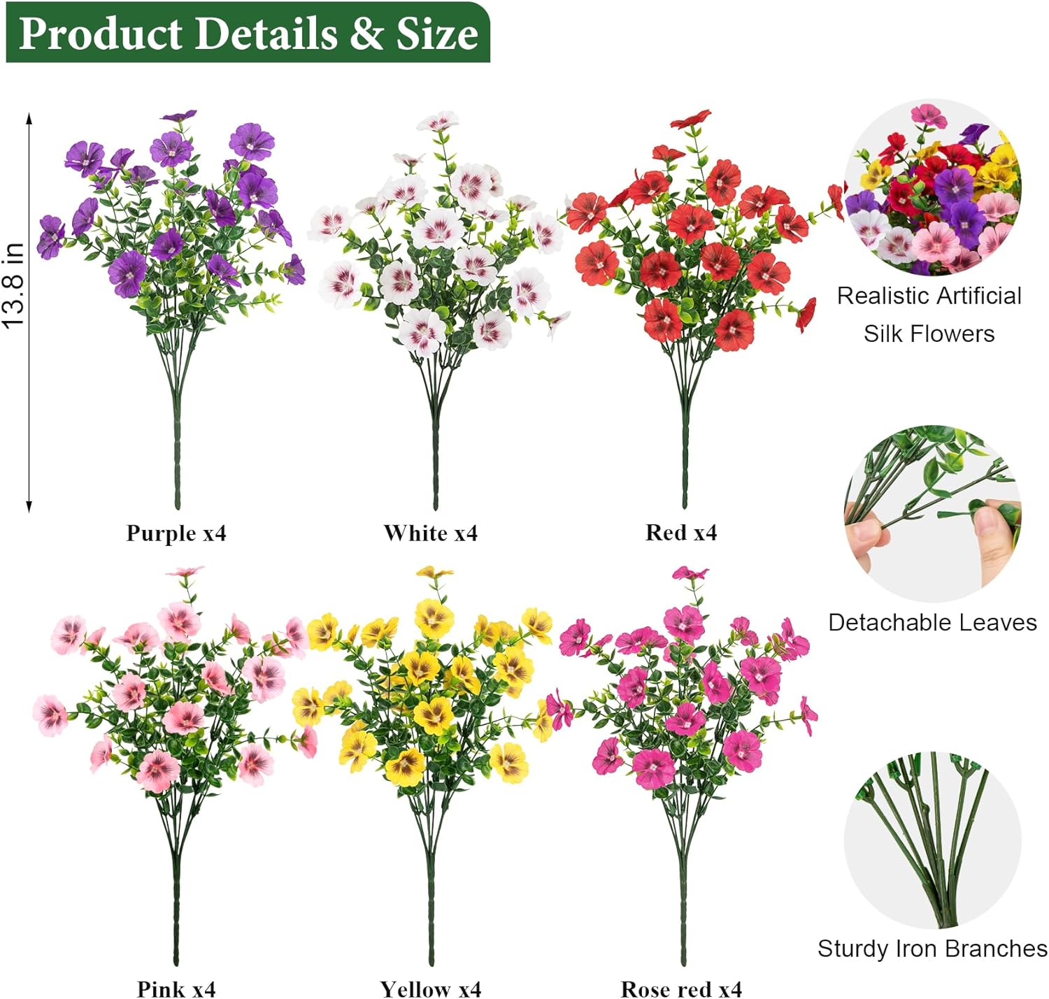 Ouddy Decor 24 Bundles Artificial Flowers for Outdoors, Fake Silk Flowers UV Resistant Faux Plastic Plants for Planters Vase Table Porch Patio Garden Spring Summer Indoor Outdoor Home Decor, Mixed