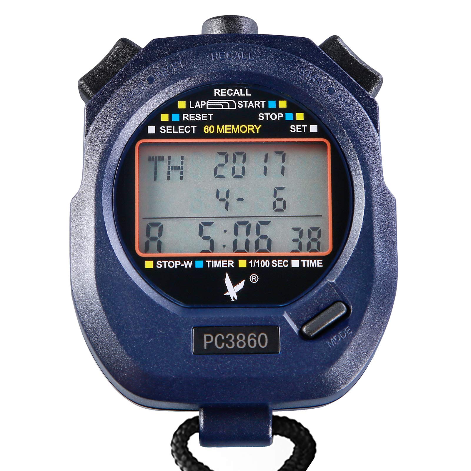 Three Rows 60 Memories Handed Sport Stopwatch with Countdown Alarm Pacer Time Temperature Display-image-37