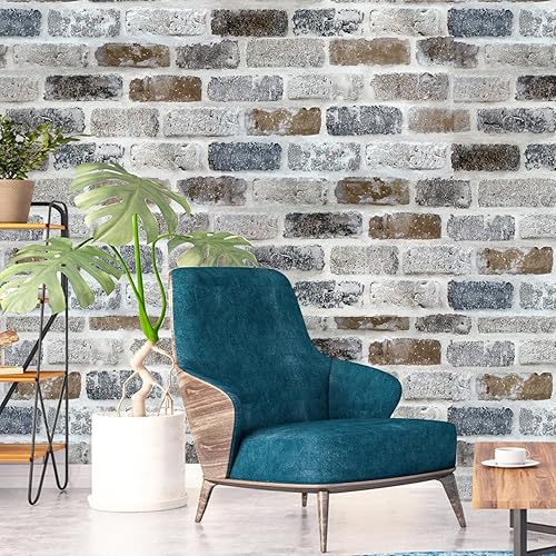Miniatura 4 de KUKANTST Papel tapiz de ladrillo de piedra para despegar y pegar, autoadhesivo, extraíble, decoración del hogar, papel de contacto impermeable, 17.8