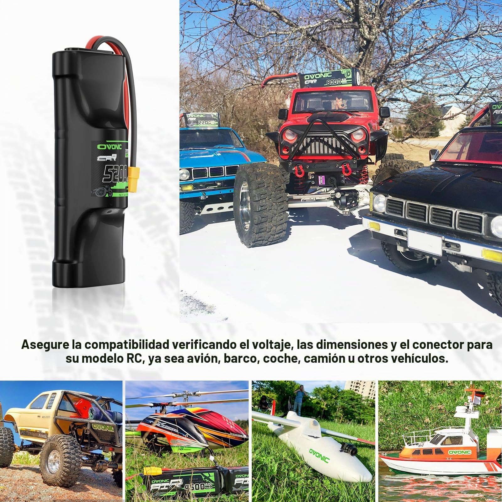 OVONIC Batería de 8,4 V RC NiMH Hump 5200 mAh con conector XT60 y TRA para RC Auto Truck Truggy (2 paquetes)