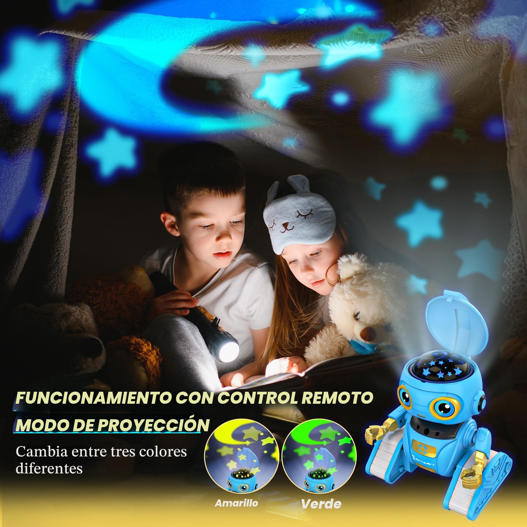 Ophy Robot Niños Juguetes Recargables y Proyectables RC Robot con Ojos LED y Música Juguete RC con Sensor de Gestos para A Partir de 3 4 5 6 7 8 9 10 años Regalo Azul Víspera de Todos los Santos