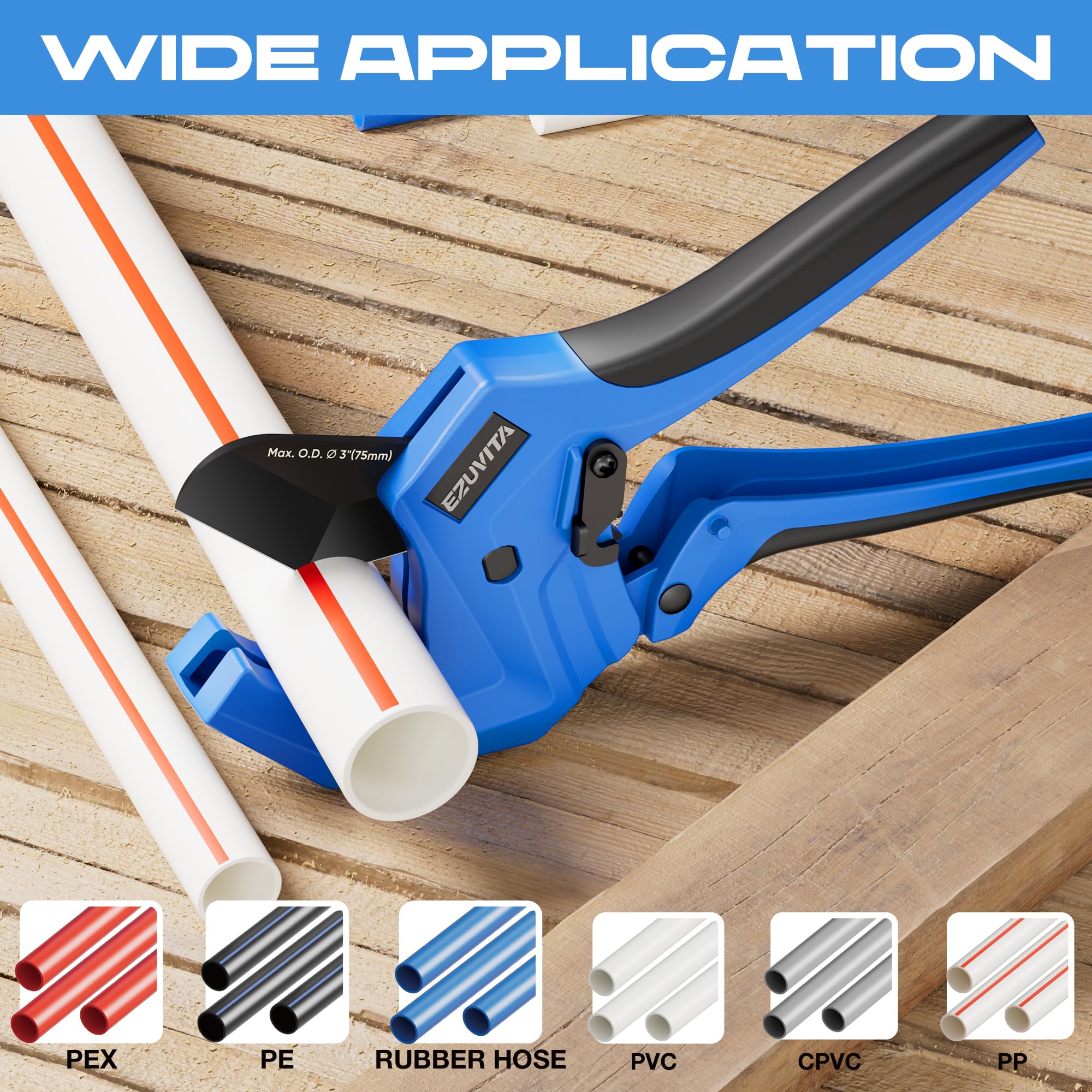 Cortador de tubos de PVC con trinquete, corta hasta 3 pulgadas, herramienta de corte de tubos de trinquete de aluminio resistente para manguera PEX, PVC, CPVC, PE, PP, ABS y goma, adecuado