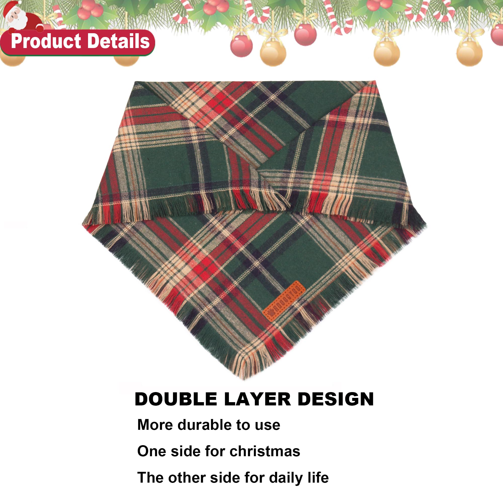 Adoggygo Bandanas de Navidad para Perros con borlas, Elegante Bufanda de Navidad para Perro, Varios tamaños Disponibles, Bandanas a Cuadros para Perros medianos y Grandes (Grande, Rojo y Verde)