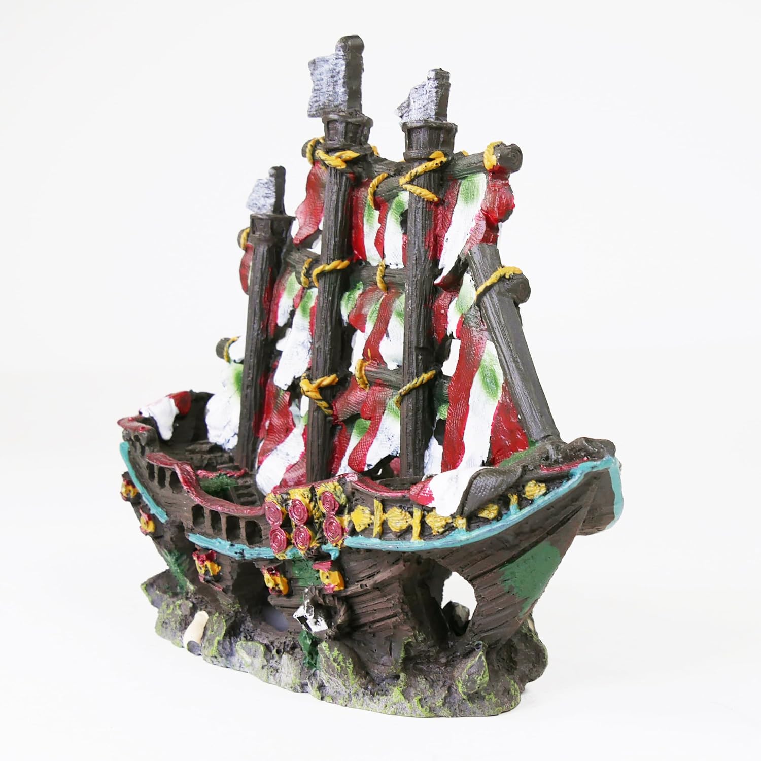Penn-Plax Striped Sail Shipwreck Aquarium Decoration Ornament Colorful Red and White Design 8.25 Inch