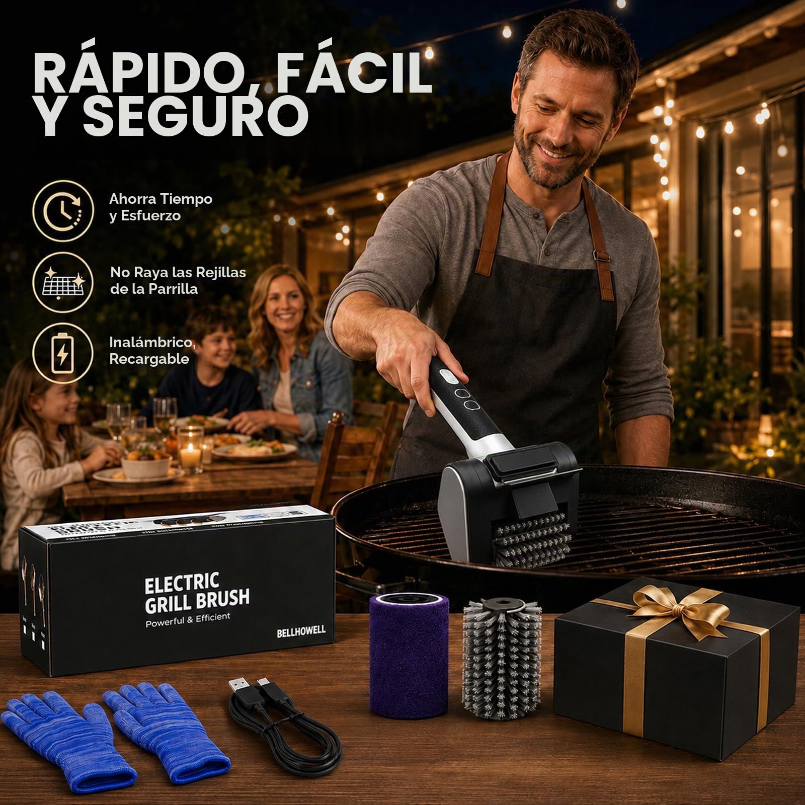 WHATOOK Cepillo Barbacoa Eléctrico, 3 Velocidades, LED, 4000 mAh, USB-C