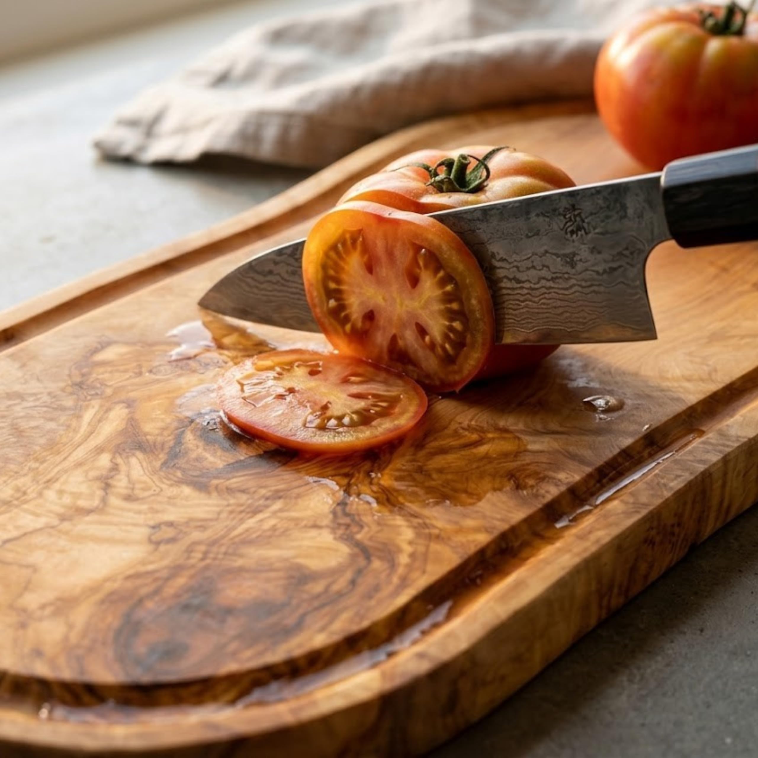 Erreke Tabla de Madera de Olivo Natural con Ranura, 43 x 21 cm, Uso Diario | Tabla Madera Cocina. Reversible con Canal para Jugos. Servir y Picar Carne Quesos. Estilo Mediterráneo. Para Cocina y Mesa