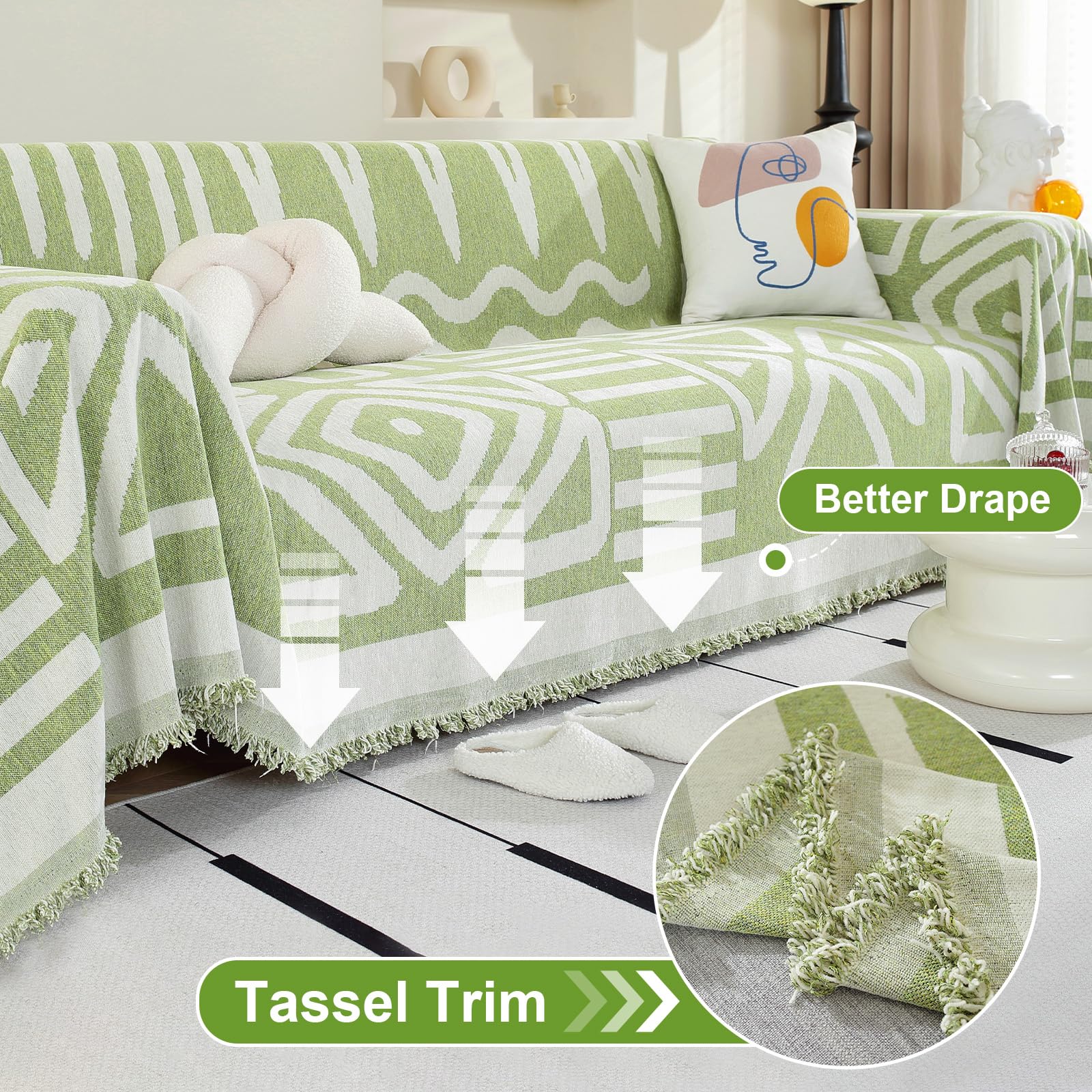 OstepDecor Boho Sofa Cover 3 Seater, Chenille Couch Cover for Corner Sofa Washable Sofa Slipcover - Image 3