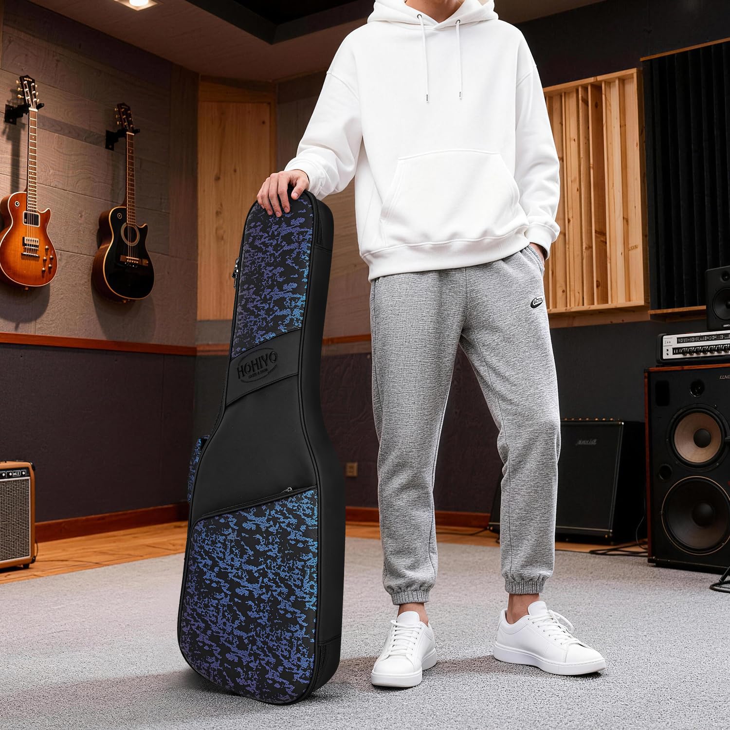 Bolsa para guitarra eléctrica de 41.7 pulgadas, funda suave impermeable de alta calidad con acolchado de 30 mm de grosor y reposacabezas fijo ajustable para el cuello, perfecta para guitarras