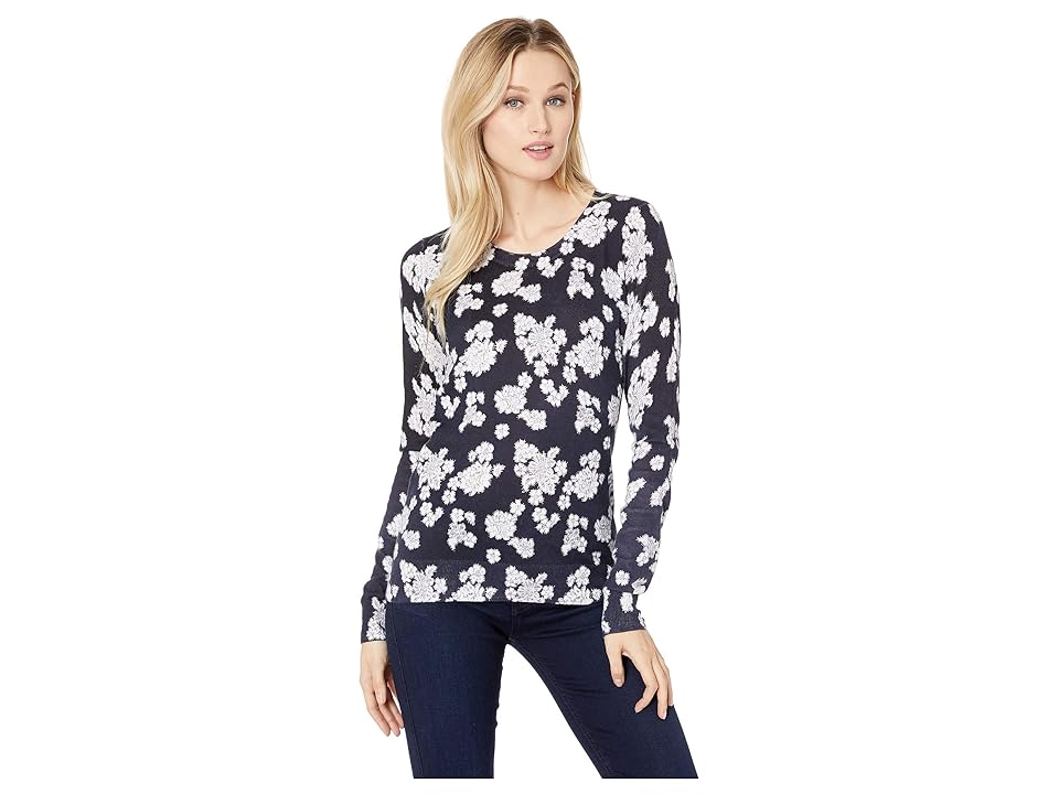 

MICHAEL Michael Kors Toss Lace Crew Long Sleeve Sweater (True Navy/White) Women's Sweater