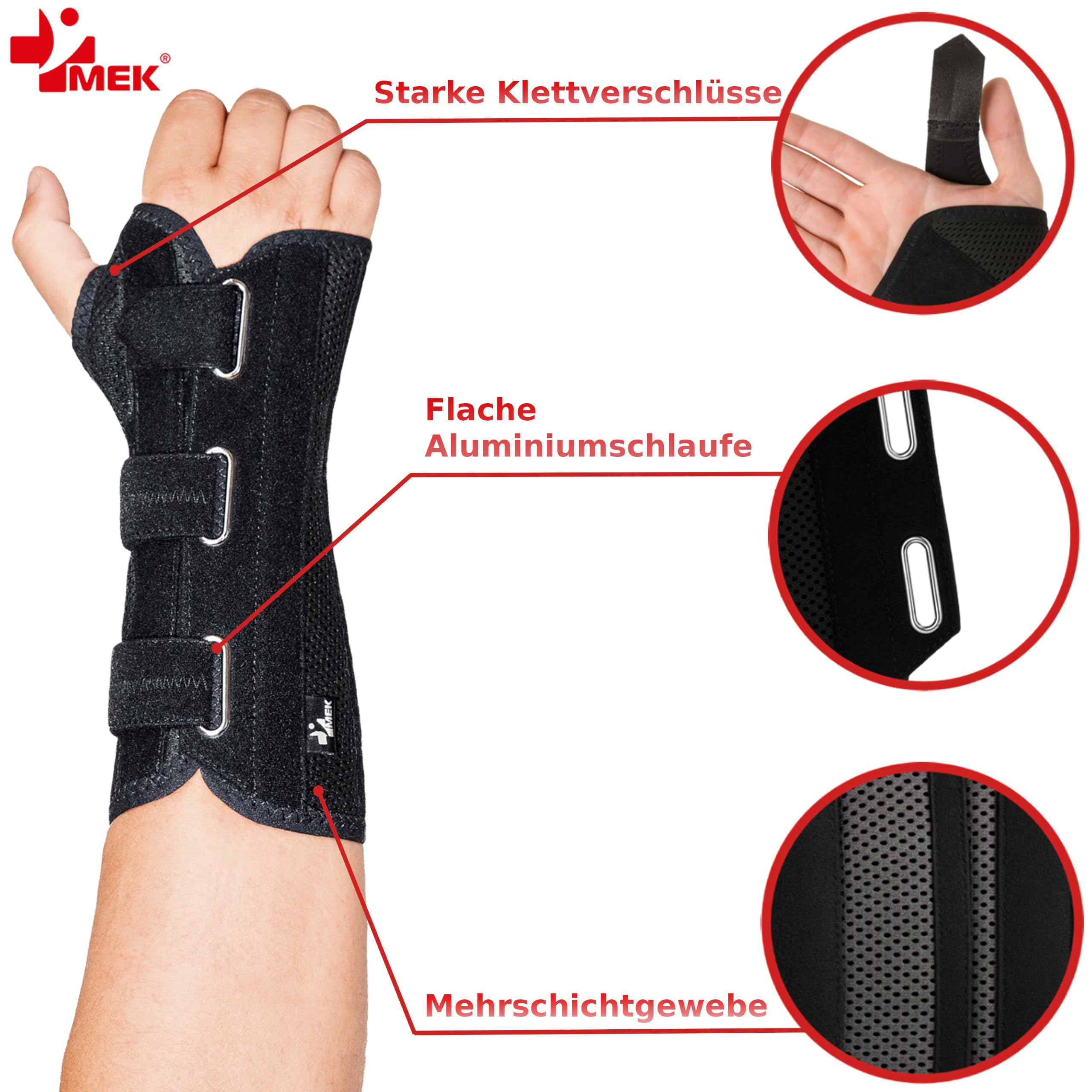 MEK Estabilizador de muñeca con riel de metal - Soporte de muñeca médico para síndrome del túnel carpiano, tendinitis y fracturas - Estabilización de muñeca transpirable (Negro, XL