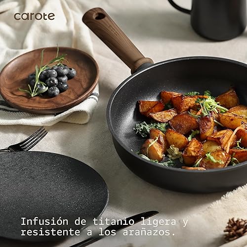 Miniatura 6 de CAROTE Ollas y sartenes antiadherentes, juego de utensilios de cocina de inducción, antiadherentes con sartén (PFOS, libre de PFOA), negro, 16 piezas