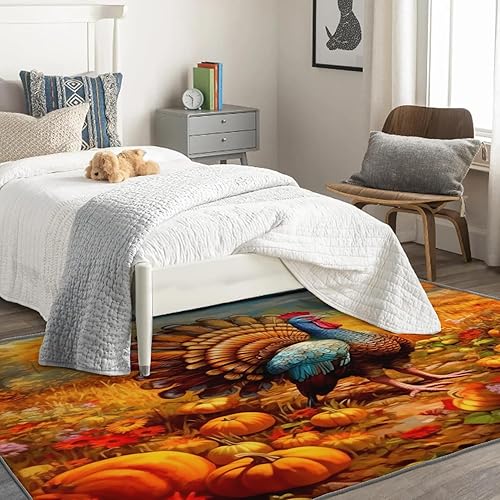 Miniatura 8 de Alfombra de Acción de Gracias de 2 x 3 pies, alfombra de área de pavo, alfombras de calabaza para entrada, sala de estar, dormitorio, alfombra de