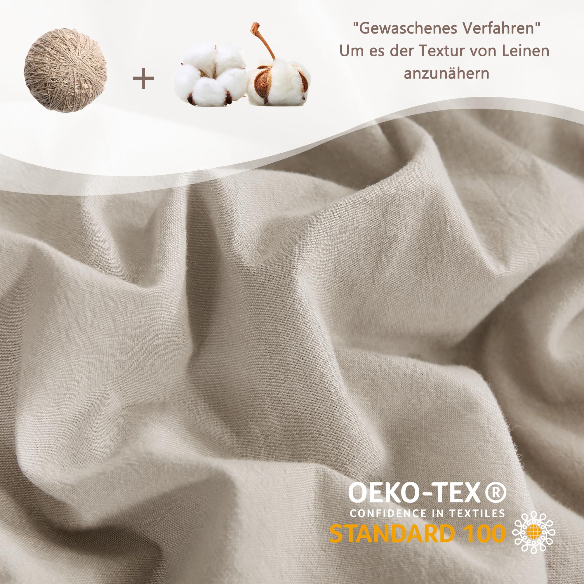ATsense Set di biancheria da letto 135 x 200 cm, in cotone, 4 pezzi, con manico in lino, traspirante, 2 copripiumini e 2 federe 80 x 80 cm