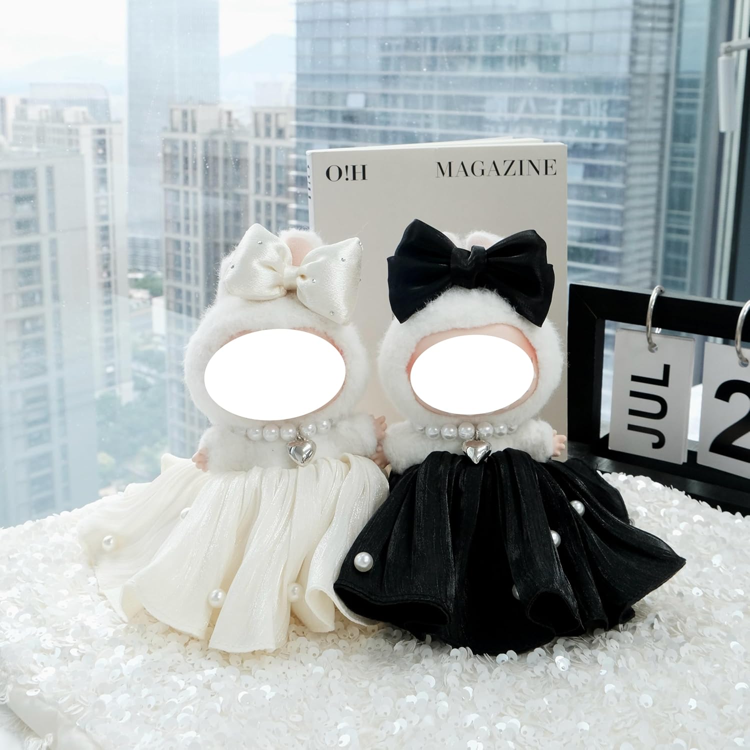 Clothes for 17cm Doll, 3 pcs Set Doll's Outfits Luxury Black Dress Bow Headset Pearl Necklace Cosplay Accessories Fashion Stylish Adorable Dolls Clothes (No Doll) (Swan Black)