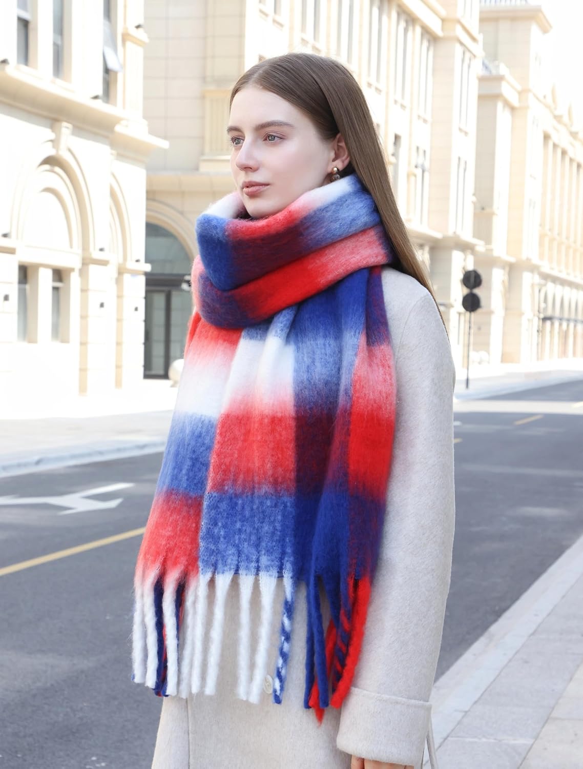 Wander Agio Winter Women Warm Scarf Long Shawl Large Scarves Cold Weather Thicker Blanket Wrap Colour Plaid Stripe - Image 6