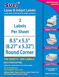 8.5”x5.5 Shipping Labels for Laser & Inkjet Printers, Permanent Self Adhesive Address Mailing Stickers Half Sheet (200 Round Labels)