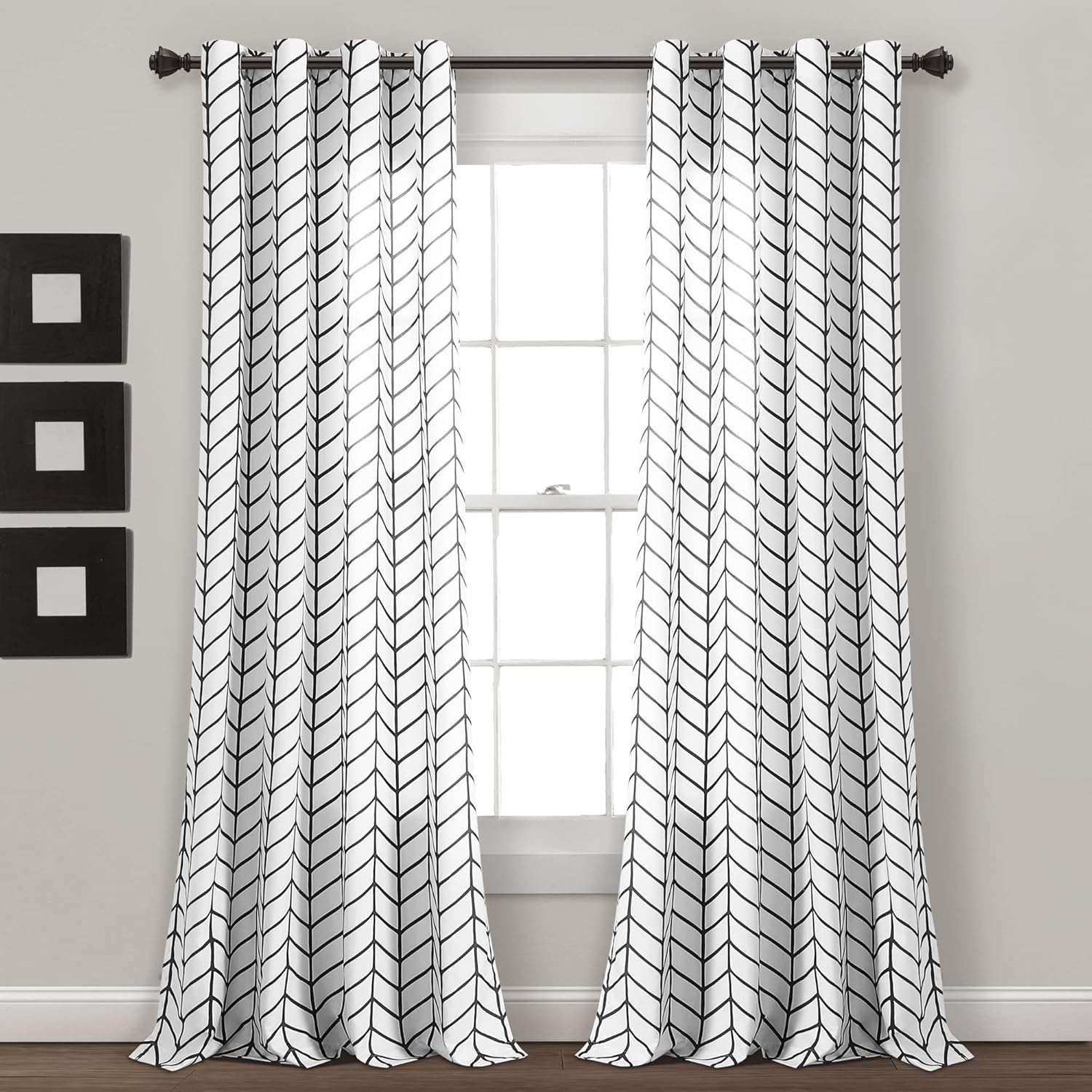 Lush Decor Calia Chevron Geo Window Curtain Panel Pair, 84" L x 52" W, Black
