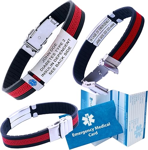 Miniatura 7 de UltraSlim Designer - Pulsera de identificación médica (incluye 6 líneas de grabado personalizado), elige tu color