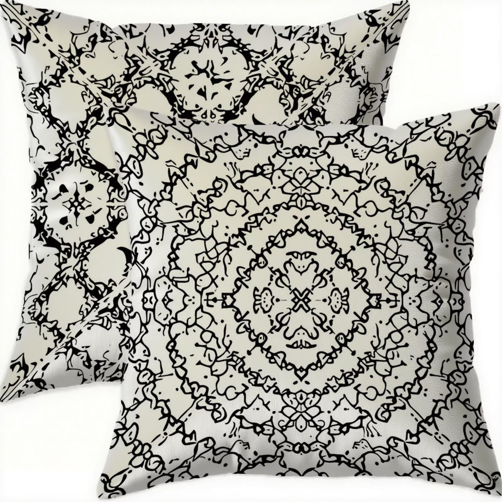 Housse coussin 75x75cm lot de 2 en velours noir à motif géométrique pour salon