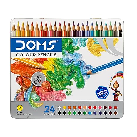 DOMS 24 Shades Super Soft Color Pencils Flat Tin Box|Smooth Color Application|For Blending&Experimenting Different Art Strokes|Non-Toxic&Safe For Childrens|Pack Of 1|Multicolor