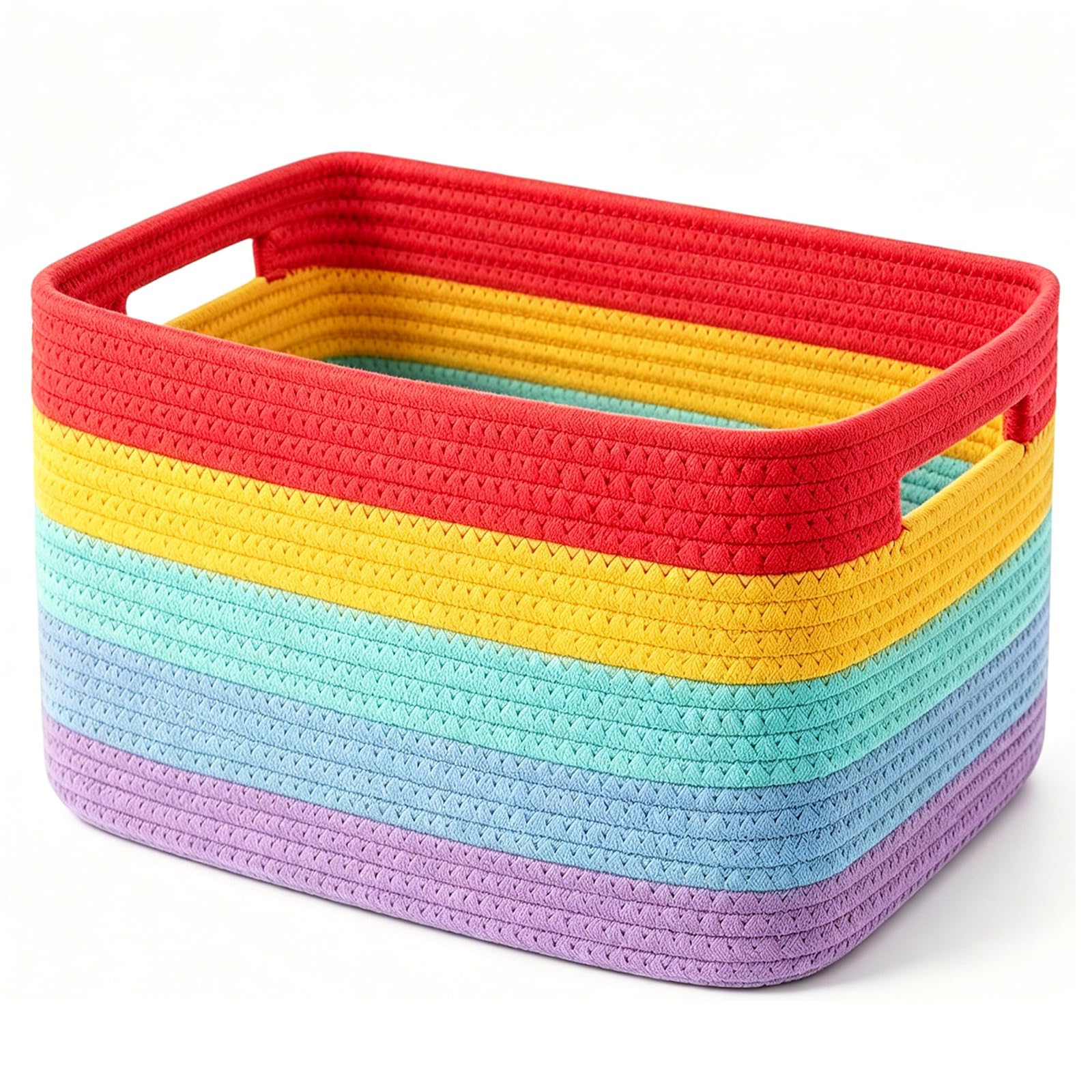 Rainbow Woven Storage Baskets 21L Laundry Basket with Handle, Blanket Basket Living Room, Cotton Rope Toy Storage Bin for Dirty Clothes, Toy Organizer for Kids Room, Playroom, Nursery