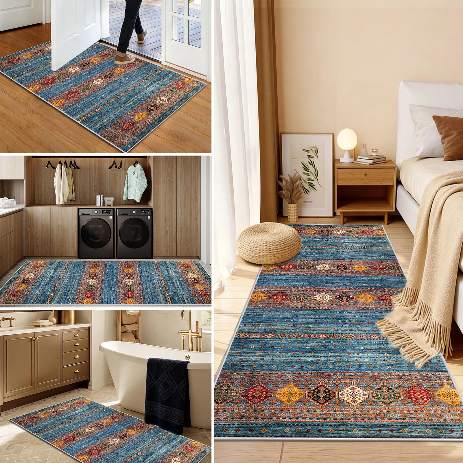 Teppich Läufer Flur rutschfest Waschbarer Küchenläufer Moderne Geometrische Teppichläufer Lang Große Teppiche für Flur, Küche, Wohnzimmer, Büro, Schlafzimmer 70 x 230 cm
