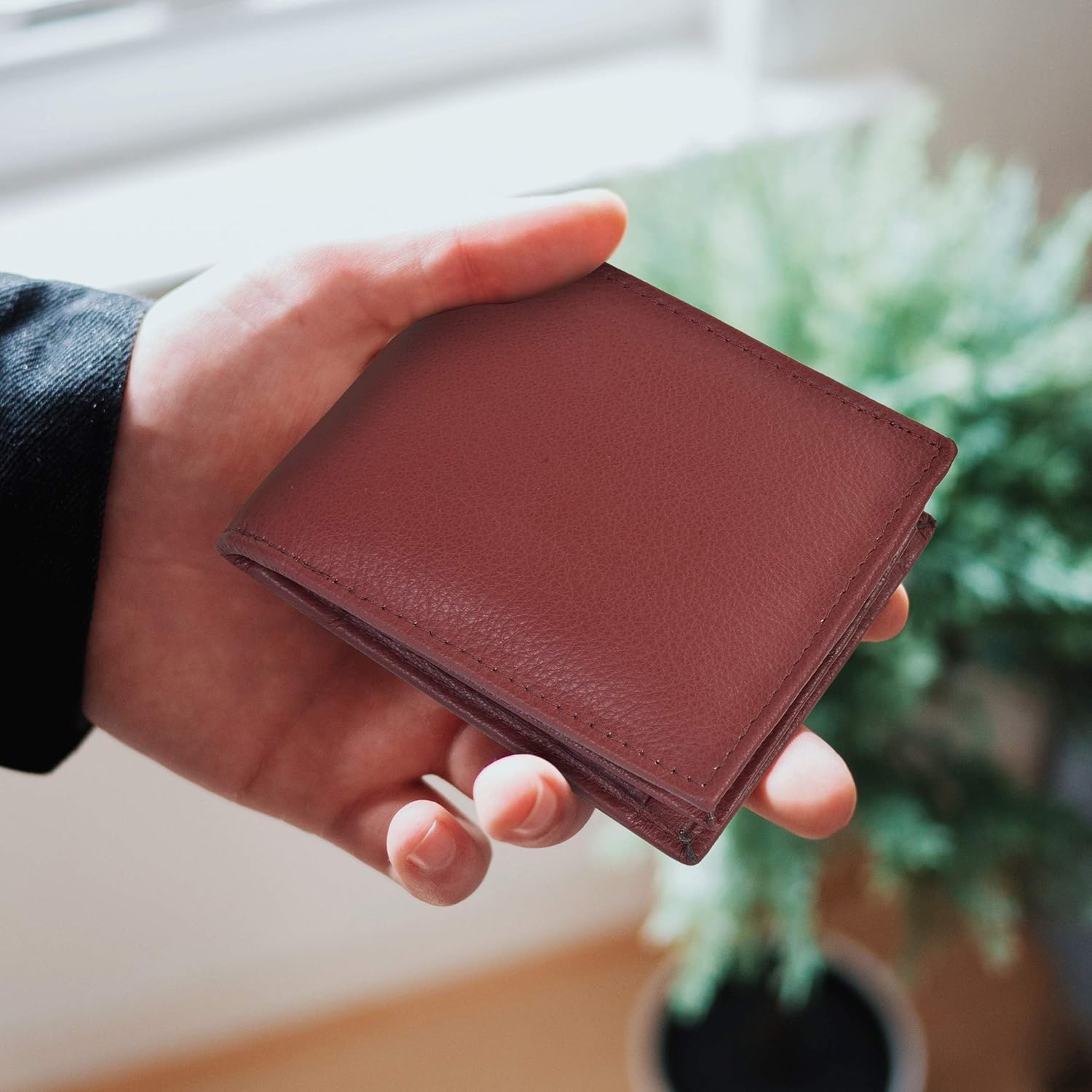 Leatherboss leather Boys Slim Compact Flap Id Coin Pocket Bifold Wallet with debit credit card holder, Brown - Image 3