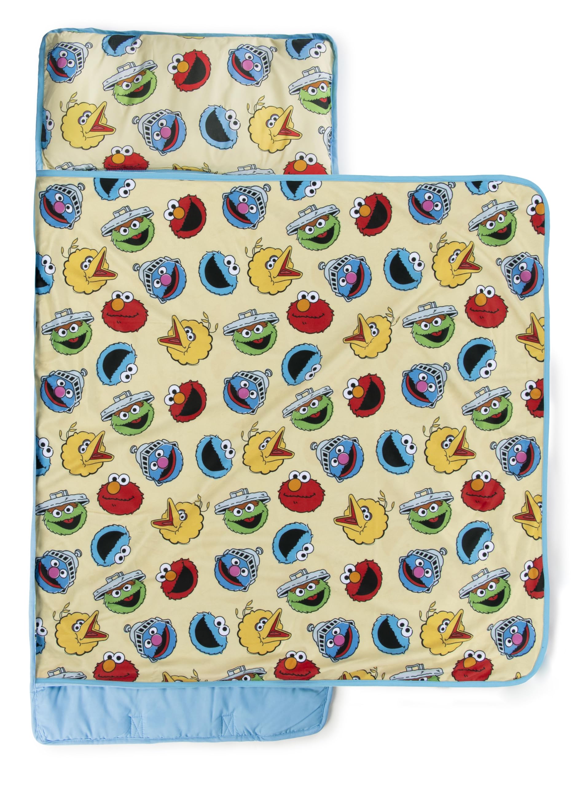 Jay Franco Toddler Nap Mat with Built-in Pillow and Blanket - Soft 46 x 20-inch Microfiber Kids Sleeping Bag for School or Sleepover, Yellow - Sesame Street