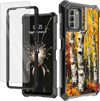 Case for Nokia G400 5G with Tempered Glass Screen Protector, Full-Body Protective Shockproof Rugged Bumper Durable Phone Cover Case for Nokia G400 5G, Birch Tree Oil Painting