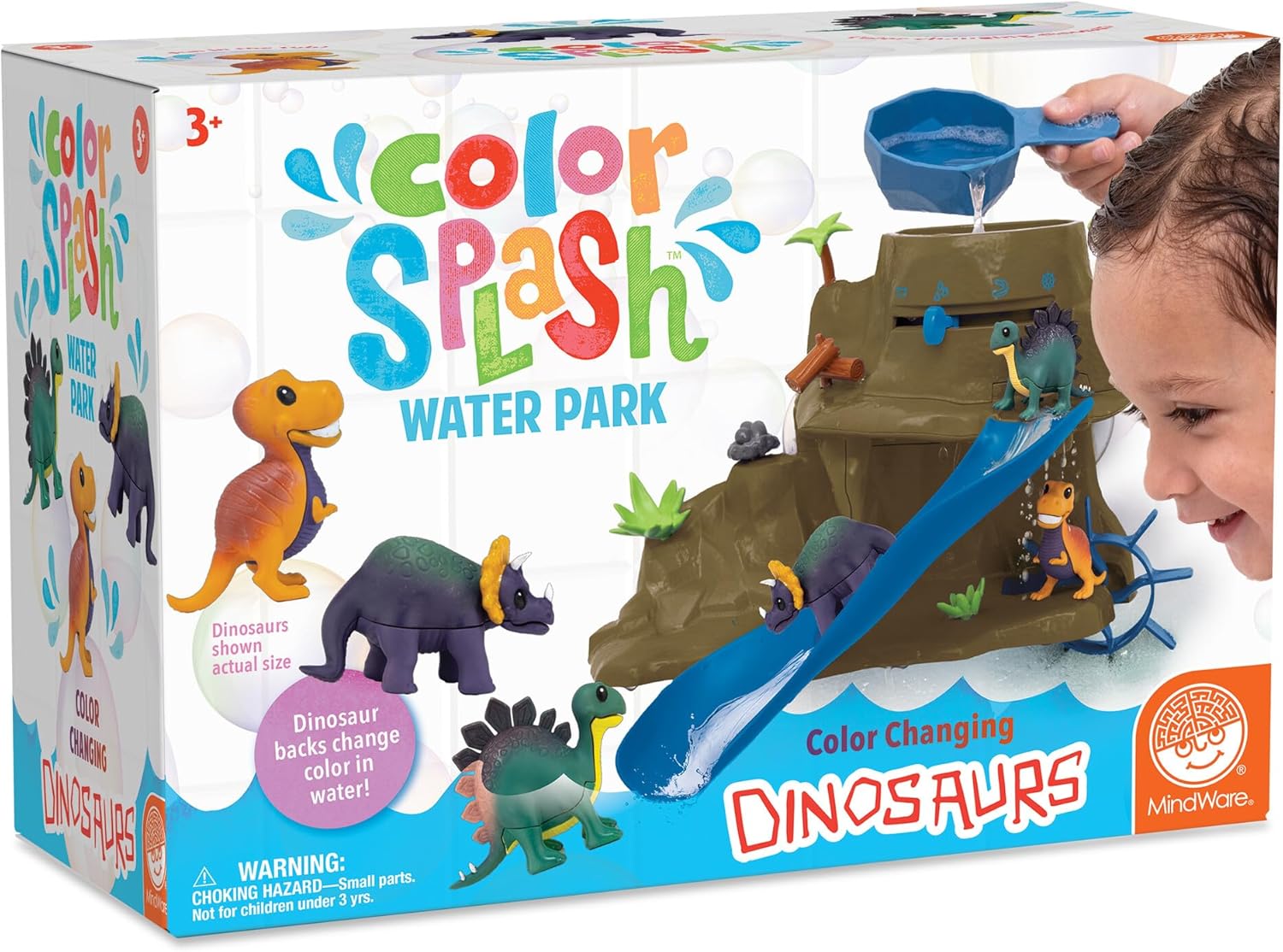 MindWare Dinosaur Color Splash Water Park Bathtub Playset - Interactive Bath Toys with Color Changing Dinosaur Figures - Gift for 3 Year Olds and Up