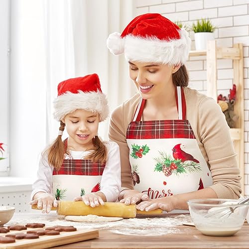 Miniatura 4 de AnyDesign - Delantales de Navidad con diseño de pájaro rojo, ajustables, delantales de cocina lavables para fiesta de restaurante, suministros para