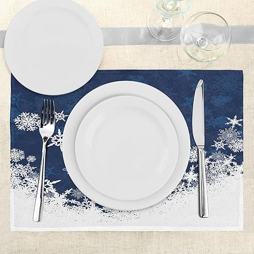 Miniatura 2 de Lunarable Juego de 4 manteles individuales con diseño de copo de nieve, ilustraciones navideñas con temática de invierno, celebración inspirada en