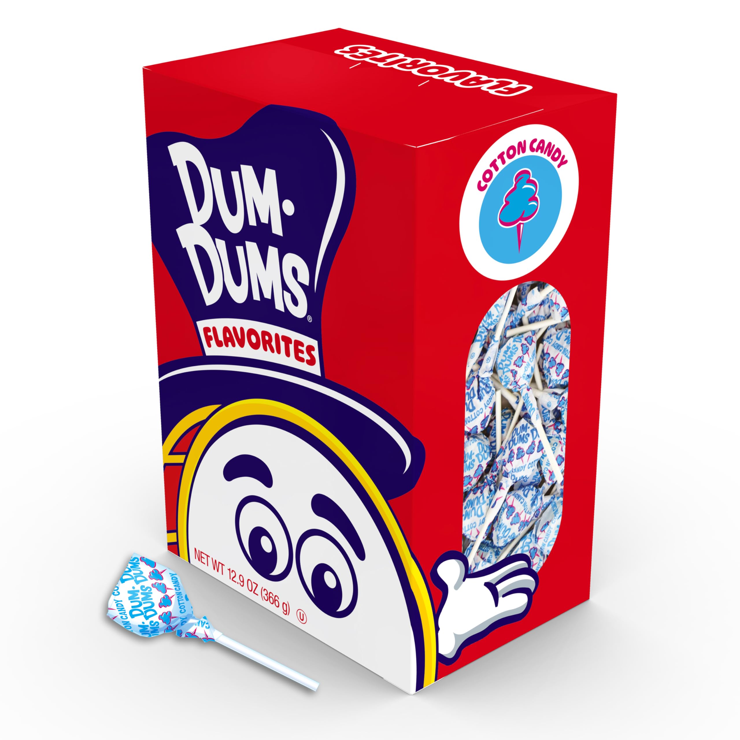 Dum Dums Cotton Candy Lollipops - Bulk Candy Box with Lollipops Individually Wrapped, Single Flavor Gourmet Suckers - 50 Count