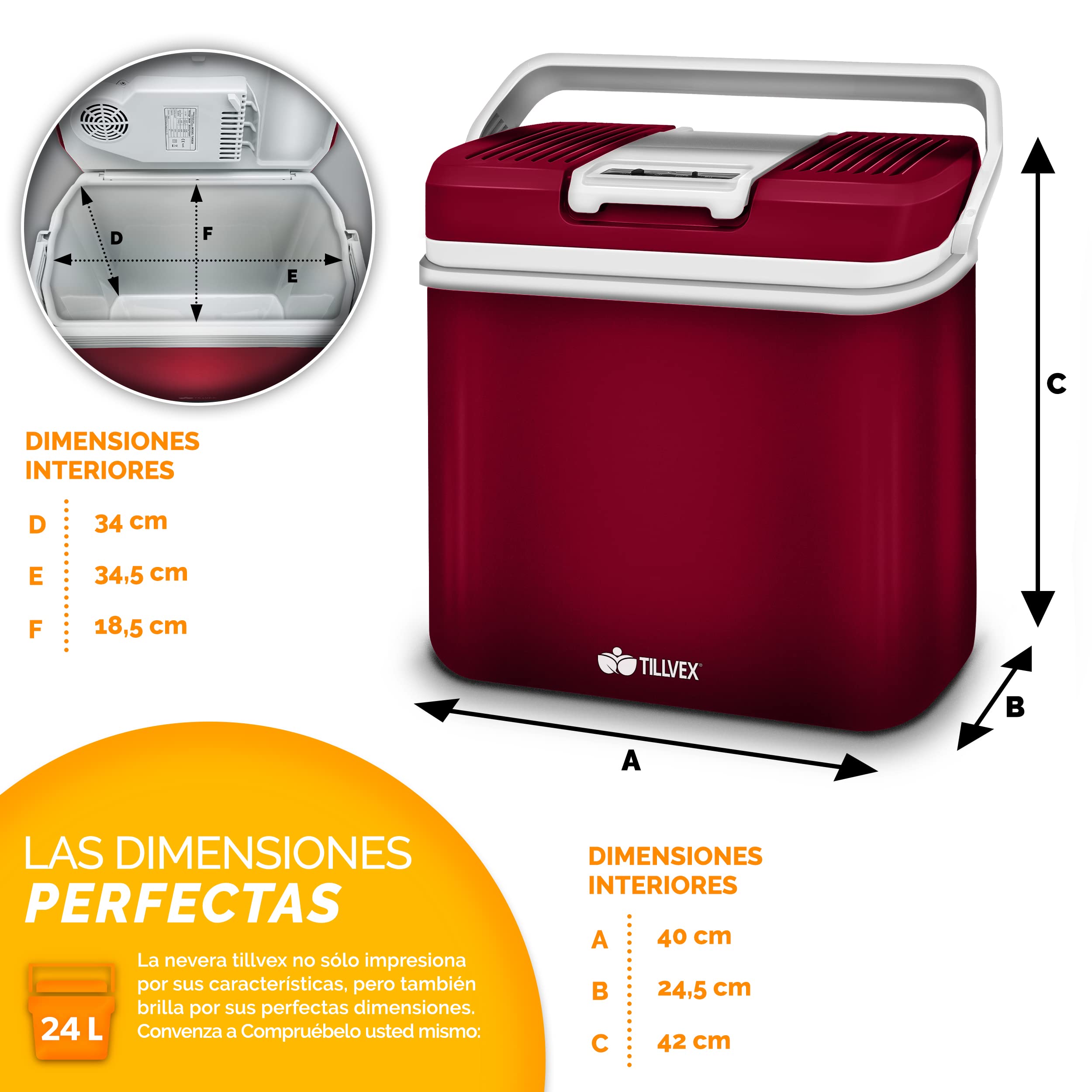 tillvex Nevera portátil eléctrica de 24 litros | Mini Nevera portátil de 230 V y 12 V para vehículos Coches Camping | Enfría y calienta | Modo ecológico