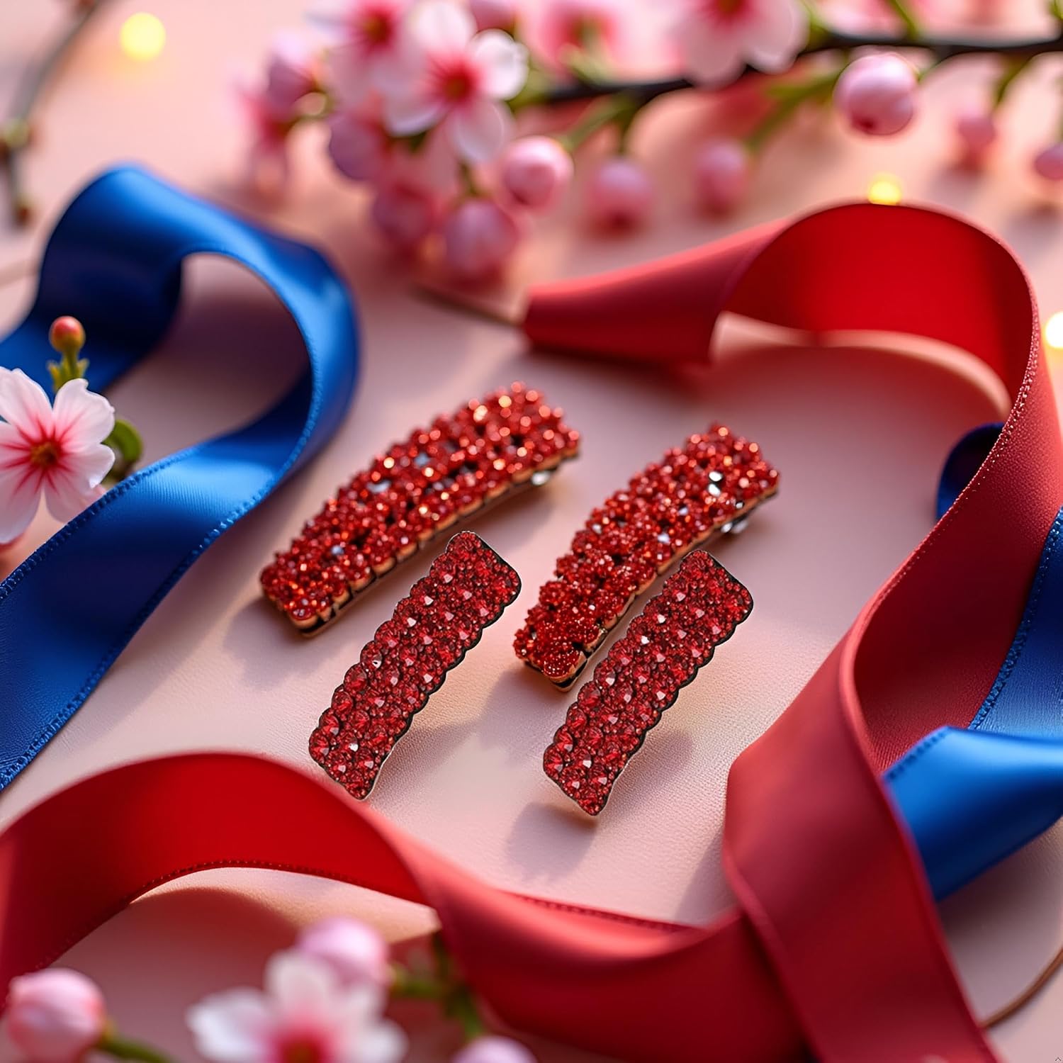 2Pcs Red Cute Rhinestones Korean Style Hair Clips,Rectangular Hairpins Shiny Luxury Hairpins Wedding Rhinestone Hair Clips, Barrettes Hair Accessories for Women Girls