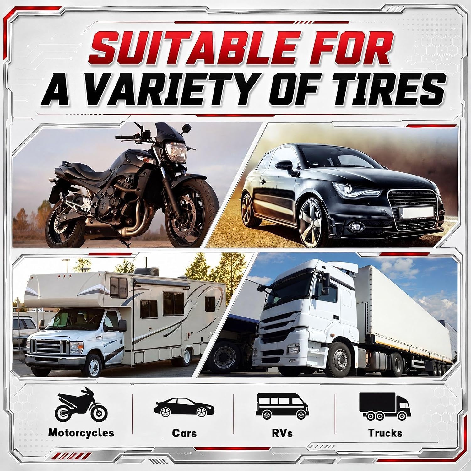 BBTO 5 Sets Black Air Chuck Set with Silicone Handle 2 Way Connection 13.8" Extended Tire Chuck 1/4 in Fnpt Straight Foot Dual Head Tire Inflating with Standard Plug Tape for Truck Rv Tires Semi