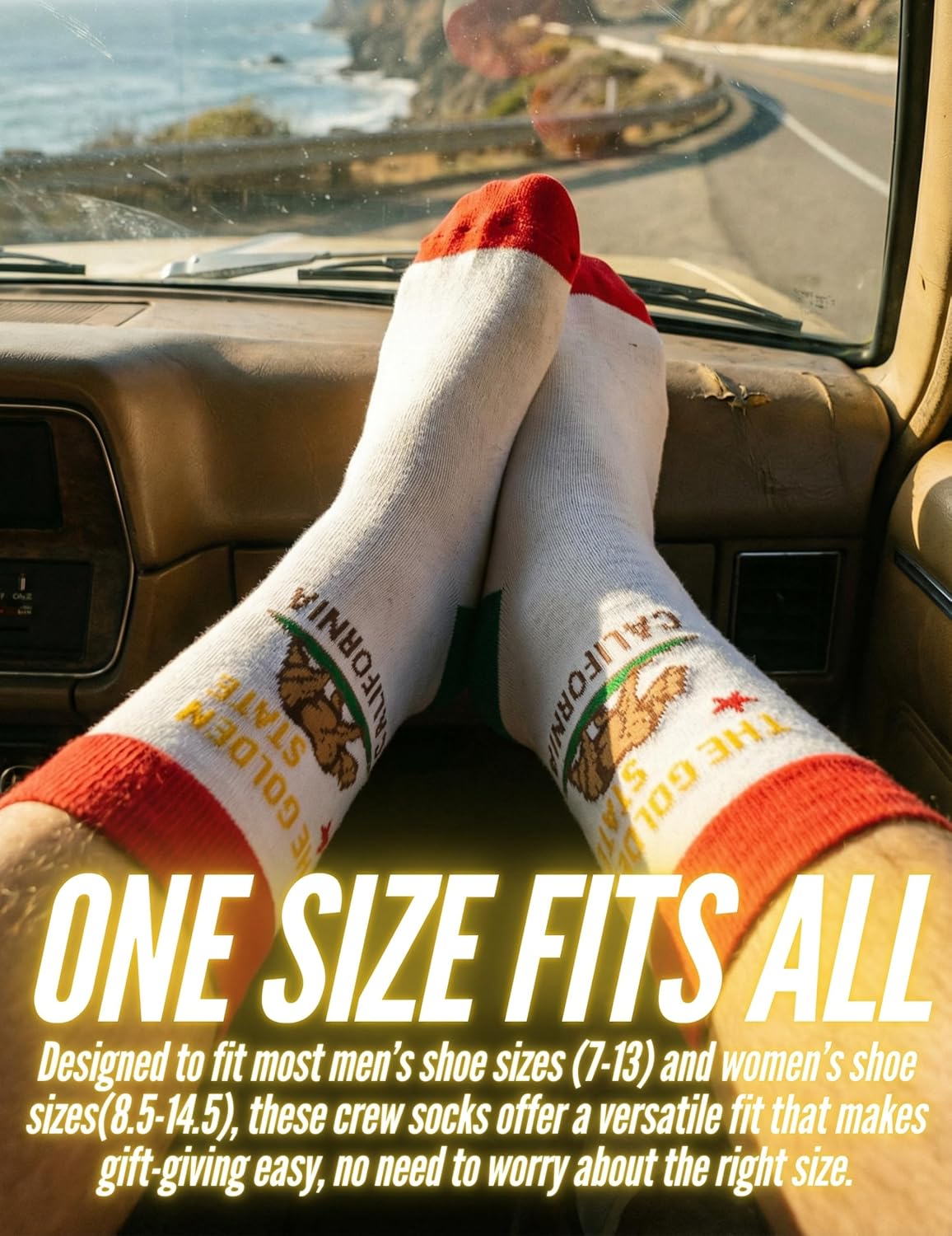 InnoBeta California Gifts Socks for Women Men, California Proud Flag Themed One Size Crew Socks, Eureka - Image 7