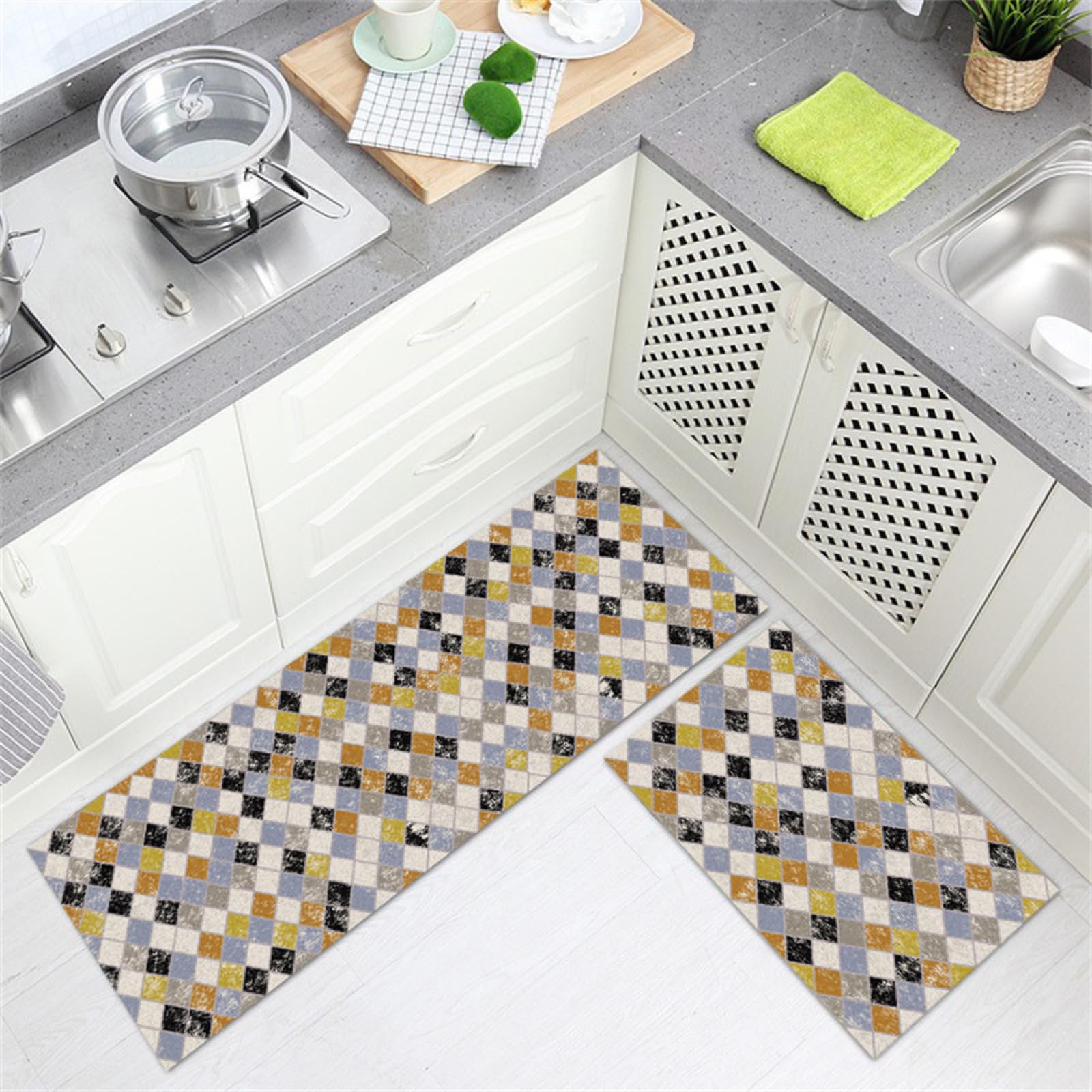 KüChenläUfer KüChenmatte 45x120cm, KüChenteppich Waschbar rutschfest, Teppich LäUfer Flur FußMatte Badematten, Wasser öL Aufnehmen Teppich KüChe Set für KüChe Wohnzimmer, Badezimmer Orange