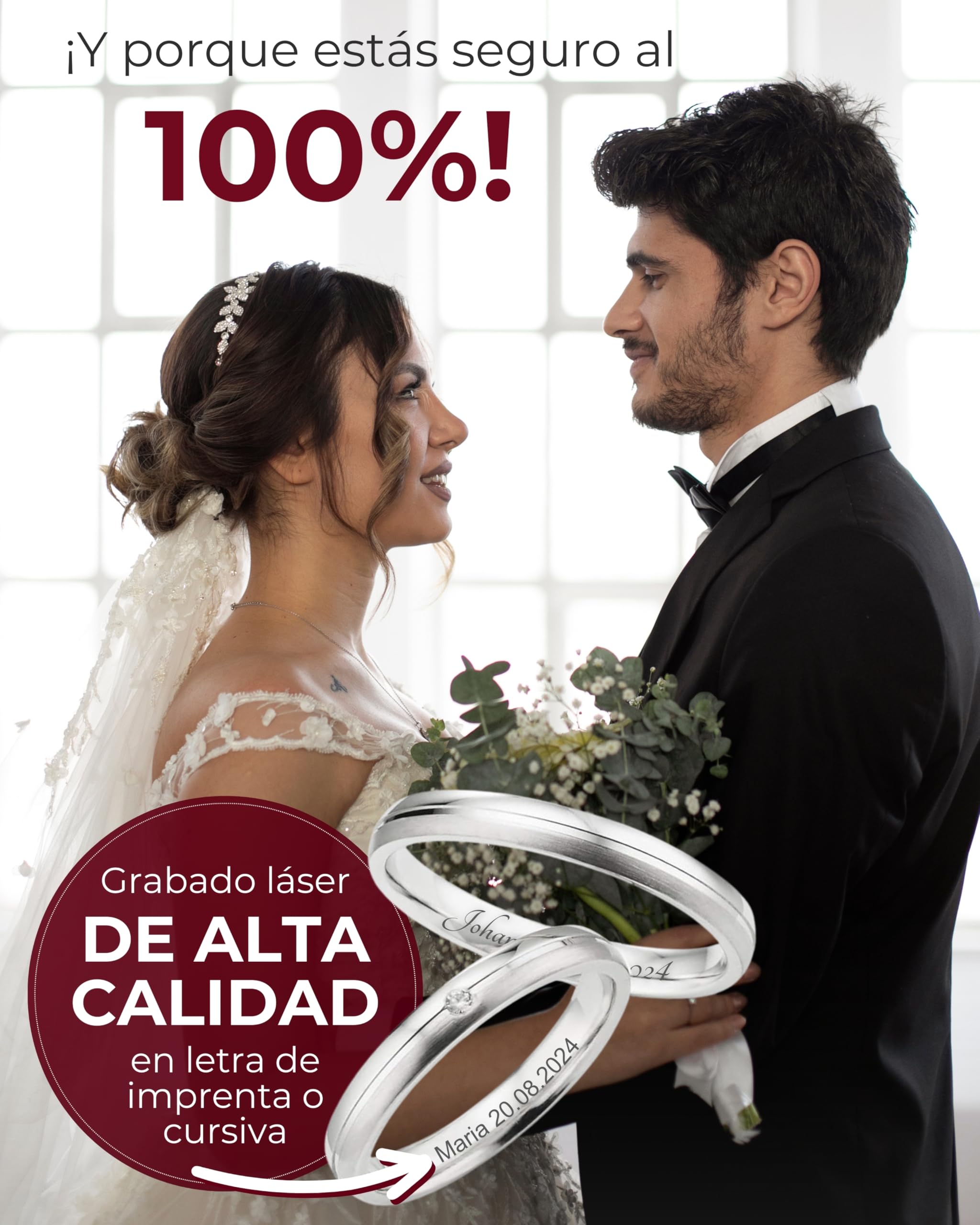 123traumringe Anillos Pareja, Alianzas de 2 x/Alianzas Plata 925 en Calidad de Joyero (Circonitas/Grabado/Anillo Cinta Métrica/Funda/Libre de Níquel) S75