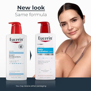 Eucerin Daily Hydration Body Lotion for Dry Skin, Unscented Body Moisturizer with Sunflower Oil and Pro-Vitamin B5, 16.9 Fl Oz Bottle, Pack of 3