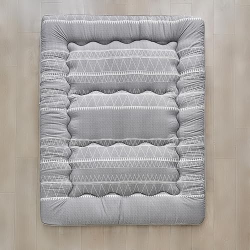 Colchón japonés para suelo, diseño fácil de almacenar para verano, colchón de futón bohemio de rayas blancas estilo triángulo con bolsa de