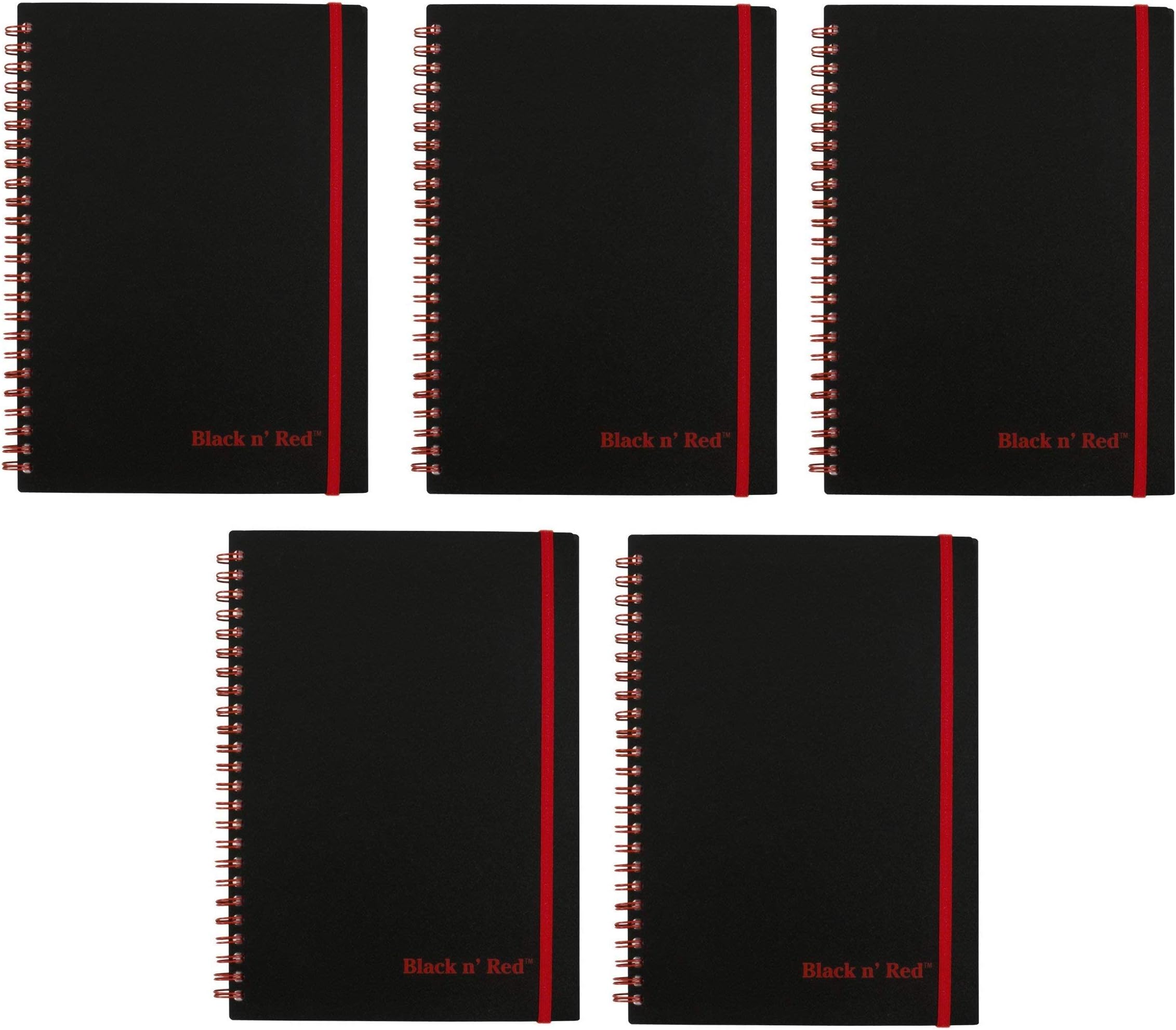 Black n' Red Twin Wire Poly Cover Notebook, 8-1/4 x 5-7/8 inches, Black/Red, 70 Ruled Sheets (C67009) (5)